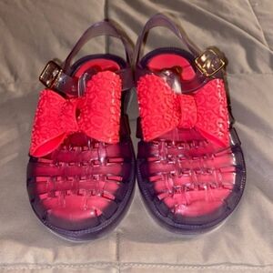 Brand New Mini Melissa Toddler Girls Sandals Size 7/8 Clear Jelly And Red Bow